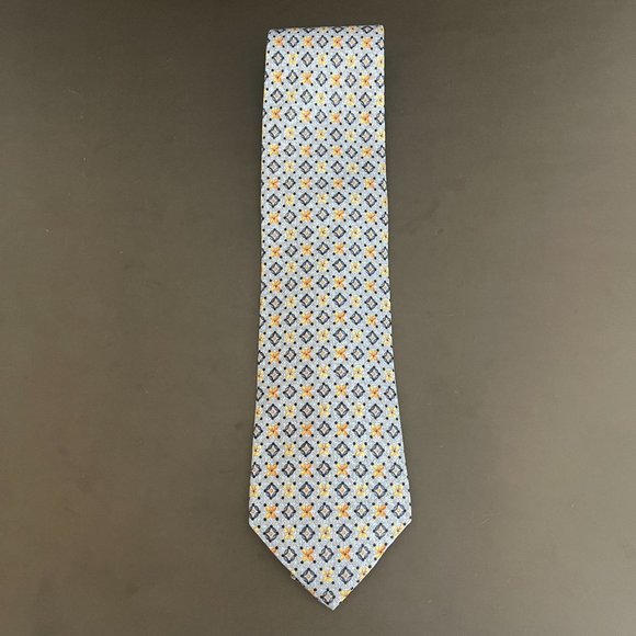 Ermenegildo Zegna Men's Blue Multicolor Geometric Pattern 100% Silk Tie - Picture 1 of 4